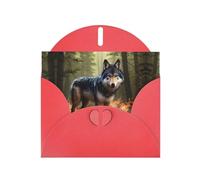 WZYWHJ Red Holiday Greeting Card 6x4 in with Envelope for Christmas, Birthday, Valentine's Day, Party Invitation Wolf In Flames Printing