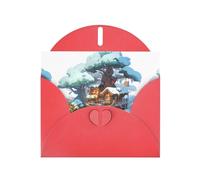 WZYWHJ Red Holiday Greeting Card 6x4 in with Envelope for Christmas, Birthday, Valentine's Day, Party Invitation Snow house next to fir tree Printed