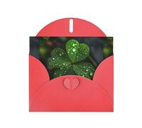 WZYWHJ Red Holiday Greeting Card 6x4 in with Envelope for Christmas, Birthday, Valentine's Day, Party Invitation Three-leaf clover scattered with water droplets Printed