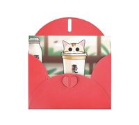 WZYWHJ Red Holiday Greeting Card 6x4 in with Envelope for Christmas, Birthday, Valentine's Day, Party Invitation Cat Shape Milk Tea Picture