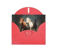 WZYWHJ Red Holiday Greeting Card 6x4 in with Envelope for Christmas, Birthday, Valentine's Day, Party Invitation Three Galloping Horses Printed