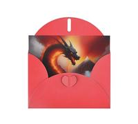 WZYWHJ Red Holiday Greeting Card 6x4 in with Envelope for Christmas, Birthday, Valentine's Day, Party Invitation Dragon On Volcano Picture