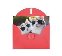 WZYWHJ Red Holiday Greeting Card 6x4 in with Envelope for Christmas, Birthday, Valentine's Day, Party Invitation Cute pair of cats Printed
