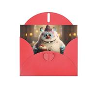 WZYWHJ Red Holiday Greeting Card 6x4 in with Envelope for Christmas, Birthday, Valentine's Day, Party Invitation The little monster holding the cake Printed