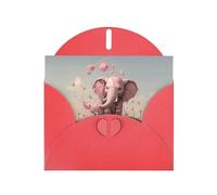 WZYWHJ Red Holiday Greeting Card 6x4 in with Envelope for Christmas, Birthday, Valentine's Day, Party Invitation Little pink elephant watering the flowers Printed