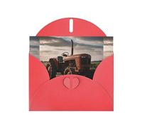 WZYWHJ Red Holiday Greeting Card 6x4 in with Envelope for Christmas, Birthday, Valentine's Day, Party Invitation Tractor on the farm Printed