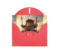 WZYWHJ Red Holiday Greeting Card 6x4 in with Envelope for Christmas, Birthday, Valentine's Day, Party Invitation The little monster on the swing Printed