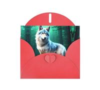 WZYWHJ Red Holiday Greeting Card 6x4 in with Envelope for Christmas, Birthday, Valentine's Day, Party Invitation Wolf Printing
