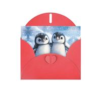 WZYWHJ Red Holiday Greeting Card for Christmas, Birthday, Anniversary & more A pair of little penguins Pattern