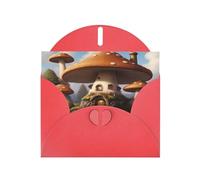 WZYWHJ Red Holiday Greeting Card for Christmas, Birthday, Anniversary & more Mushroom House Picture