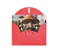 WZYWHJ Red Holiday Greeting Card for Christmas, Birthday, Anniversary & more Mushroom House Picture