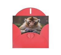 WZYWHJ Red Holiday Greeting Card for Christmas, Birthday, Anniversary & more Smart monkey Picture