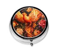 WZYWHJ Red Phoenix Pattern Circular Medicine Box Storage, Portable Travel with compartments, mini Pill Dispenser