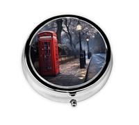 WZYWHJ Red Phone Booth London Street Printing Circular Medicine Box Storage, Portable Travel with compartments, mini Pill Dispenser