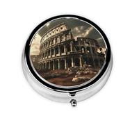 WZYWHJ Remains of the Roman Colosseum Printed Circular medicine box storage, portable travel with compartments, mini pill dispenser