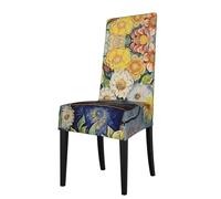 WZYWHJ Removable dining chair cover Oil on Canvas Flowers Picture comfortable and soft stretchable for kitchen living room and dinner party
