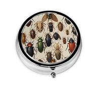 WZYWHJ Renaissance Beetle Prints Circular medicine box storage, portable travel with compartments, mini pill dispenser