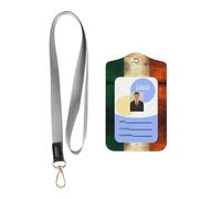 Wzywhj Retro Irish Flag Printing Work Badge Protective Sheath, Leather Identification Card Cover with Detachable Hanging Rope Set