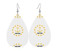 WZYWHJ Rhode Island State Flag Picture Ladies' leather earrings, simple water droplet pendant, fashionable holiday gift