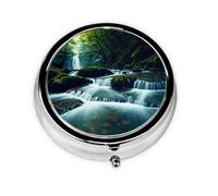 WZYWHJ River In The Forest Prints Circular medicine box storage, portable travel with compartments, mini pill dispenser