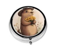 WZYWHJ Romantic Groundhog Pattern Circular Medicine Box Storage, Portable Travel with compartments, mini Pill Dispenser