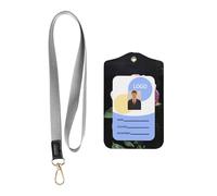 WZYWHJ Roses in Bloom Prints Work Badge Protective Sheath, Leather Identification Card Cover with Detachable Hanging Rope Set