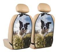 WZYWHJ Running Border Collie Printed Car seat Anti Kick Storage pad 2 Pieces, Multi-Functional Storage Bag seat Protector After Installation