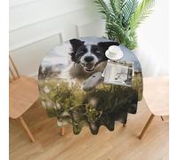 WZYWHJ Running Border Collie Printed Round long tablecloth anti overflow and wrinkle resistant dining table cloth 60 inches