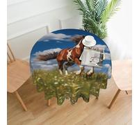 WZYWHJ Running Horses Printed Round long tablecloth anti overflow and wrinkle resistant dining table cloth 60 inches