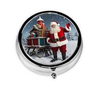 WZYWHJ Santa Claus Pattern Circular Medicine Box Storage, Portable Travel with compartments, mini Pill Dispenser