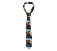 WZYWHJ Sea lion on the rocks Printed Silk men's formal suit tie, suitable for daily use and business gatherings Necktie