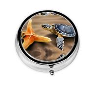 WZYWHJ Sea Turtle Starfish Printed Circular Medicine Box Storage, Portable Travel with compartments, mini Pill Dispenser