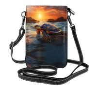 WZYWHJ sea turtle sunset printing Women's leather phone bag crossbody package with adjustable shoulder strap