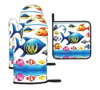 WZYWHJ sea Water Animals Printed Oven Mitts Pot Holders Set of 3 - Thick, Durable, and Waterproof Fabric for Heat Protection