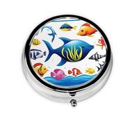 WZYWHJ sea Water Animals Prints Circular Medicine Box Storage, Portable Travel with compartments, mini Pill Dispenser
