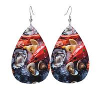 WZYWHJ Seafood close up Printed Ladies' leather earrings, simple water droplet pendant, fashionable holiday gift