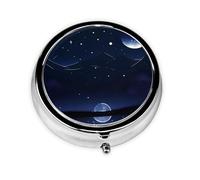 WZYWHJ Serene blue night view printing Circular medicine box storage, portable travel with compartments, mini pill dispenser