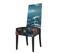 WZYWHJ Sharks Under The sea Pattern Detachable Chair Cover Quick Installation and Easy Maintenance Suitable for Square Chair Backs