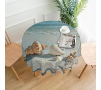 WZYWHJ Shells on the beach Printed Round long tablecloth anti overflow and wrinkle resistant dining table cloth 60 inches