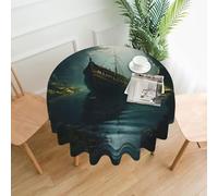 WZYWHJ Shipwreck at the bottom of the lake Printed Round long tablecloth anti overflow and wrinkle resistant dining table cloth 60 inches