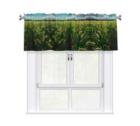 WZYWHJ Short Curtains with Valance Rod 54x18in Lush Green Wheat Fields Printed Easy to Install for Kitchen, Bathroom, Laundry Room, Studio