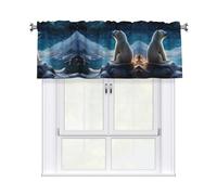 WZYWHJ Short Curtains with Valance Rod 54x18in Polar Bear Looking at The Stars Printed Easy to Install for Kitchen, Bathroom, Laundry Room, Studio