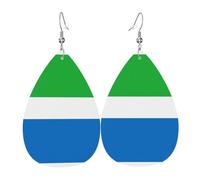 WZYWHJ Sierra Leone flag Picture Ladies' leather earrings, simple water droplet pendant, fashionable holiday gift