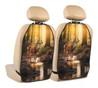 WZYWHJ Sika Deer Drinking Water Printed Car seat Anti Kick Storage pad 2 Pieces, Multi-Functional Storage Bag seat Protector After Installation