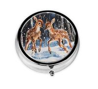 WZYWHJ Silly Roe Deer Pattern Circular Medicine Box Storage, Portable Travel with compartments, mini Pill Dispenser