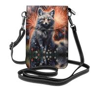 WZYWHJ Silver fox under fireworks Printed Leather Crossbody Flap Phone Bag - Versatile Gift for Women Walking, Camping, Shopping, and Travel