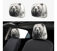 WZYWHJ Sketch bear Printing 2 car pillowcases, interior decorative seat accessories, protective covers