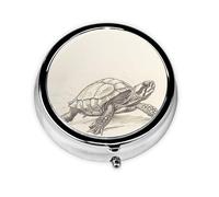 WZYWHJ Sketch of Little Turtle Printed Circular Medicine Box Storage, Portable Travel with compartments, mini Pill Dispenser
