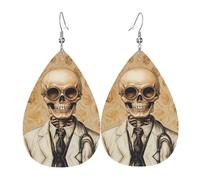 WZYWHJ Skull Experiment Doctor Printed Ladies' leather earrings, simple water droplet pendant, fashionable holiday gift