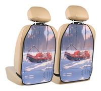 WZYWHJ Sledding on Snowy Hill Printed Car seat Anti Kick Storage pad 2 Pieces, Multi-Functional Storage Bag seat Protector After Installation
